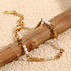 Retro Stainless Steel 18K Gold Plated Beaded Handmade Chain Bracelet Women HI2110-3