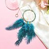 Natural Apatite Woven Net/Web with Feather Wall Hanging Decoration HJEW-JM01222-02-3