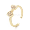 Clear Cubic Zirconia Heart Bowknot Open Cuff Ring RJEW-E072-06G-1