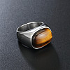 304 Stainless Steel with Natural Tiger Eye Finger Rings for Men FS-WG155DB-03-1