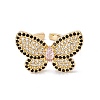 Pink Cubic Zircon Butterfly Open Cuff Ring RJEW-B043-03-1