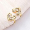 Heart Brass Micro Pave Clear Cubic Zirconia Cuff Earrings EJEW-H158-21G-2