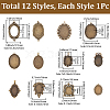 12Pcs 12 Styles Tibetan Style Zinc Alloy Pendant Cabochon Settings TIBEP-SC0003-48-2