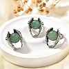 Natural Green Aventurine Wings Adjustable Rings RJEW-K241-04AS-12-1