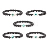 Natural Lava Rock & Shell with Evil Eye Beaded Stretch Bracelet BJEW-JB08235-1