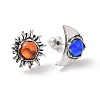 Resin Beaded Sun & Moon Asymmetrical Earrings EJEW-B015-01-1