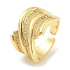 Brass Micro Pave Cubic Zirconia Open Cuff Ring RJEW-C033-13G-1