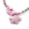 Personalized Spary Painted Natural Wood Beaded Necklaces NJEW-JN03243-4