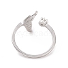 Clear Cubic Zirconia Whale Tail Shape Open Cuff Ring RJEW-H127-40P-3