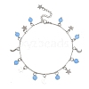 201 Stainless Steel Moon Star & Natural Dyed Malaysia Jade Round Charm Brass Bar Link Chain Anklets AJEW-AN00732-02-2