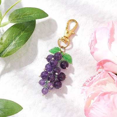 Grape Natural Amethyst Pendant Decorations HJEW-MZ00342-02-1
