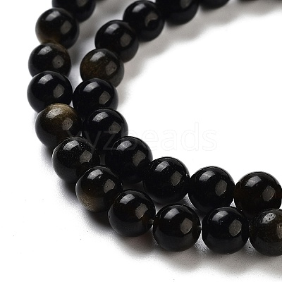 Natural Golden Sheen Obsidian Beads Strands X-G-C068-6mm-9-1