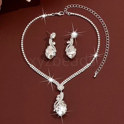 Brass Rhinestone Pendant Necklaces & Stud Earrings Sets for Women WGFE659-03-1