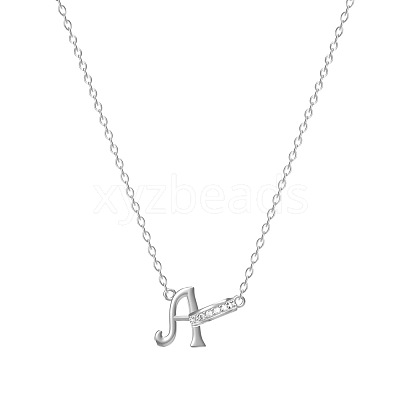 304 Stainless Steel Crystal Rhinestone Initial Pendant Necklaces FS-WGCEFCC-01-1