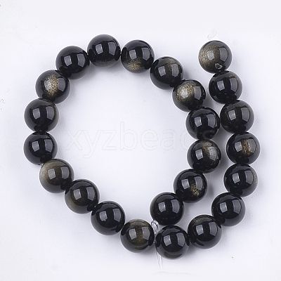 Natural Golden Sheen Obsidian Beads Strands G-S333-8mm-025-1