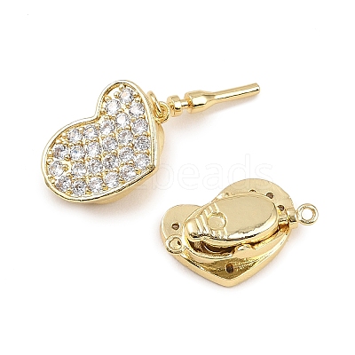 Heart Brass Micro Pave Clear Cubic Zirconia Box Clasps KK-H537-05G-1