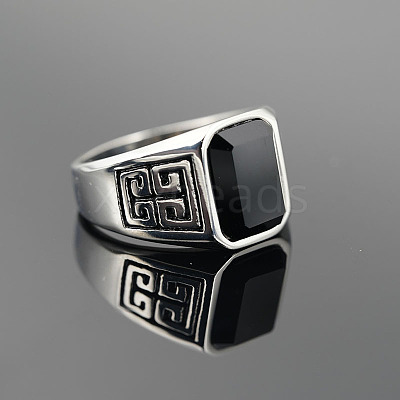 304 Stainless Steel & Obsidian Finger Rings for Men FS-WG9DF95-01-1