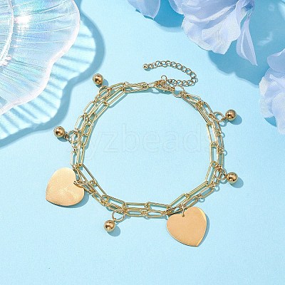 Brass Paperclip and Figaro Chains Anklets AJEW-AN00597-1