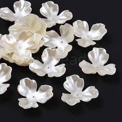 3-Petal Flower ABS Plastic Imitation Pearl Bead Caps X-OACR-R016-05-1