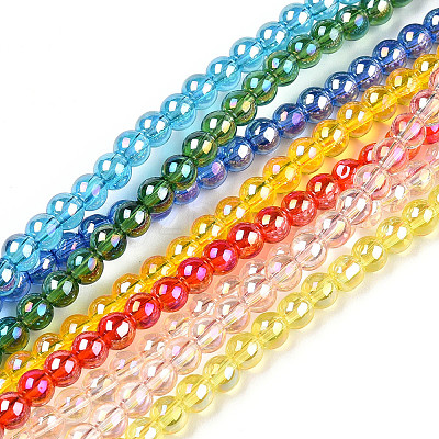 Electroplate Transparent Glass Beads Strands GLAA-T032-T6mm-AB-1