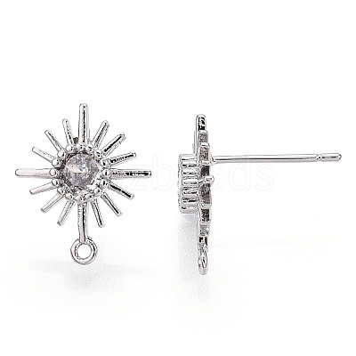Brass Micro Clear Cubic Zirconia Stud Earring Findings KK-R132-064P-1