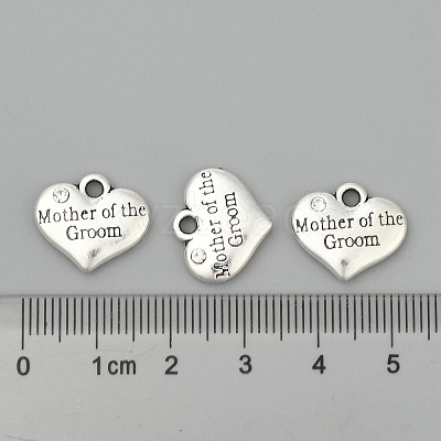 Wedding Theme Antique Silver Tone Tibetan Style Alloy Heart with Mother of the Groom Rhinestone Charms LS-TIBEP-N005-17A-1