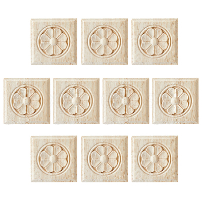 Square Wood Carved Floral Decorative Blocks WOOD-WH0124-160A-1