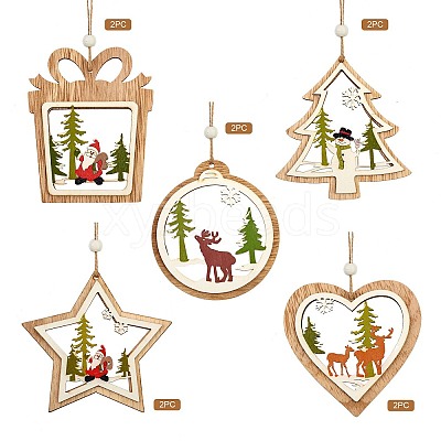 10Pcs 5 Style Wooden Ornaments WOOD-SZ0004-04-1