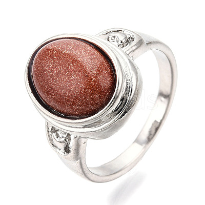 Natural Mixed Gemstone Oval Finger Rings RJEW-N044-03-1