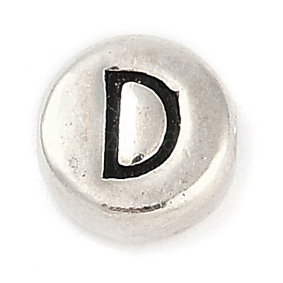 925 Sterling Silver Flat Round with Letter Beads STER-G044-01AS-D-1