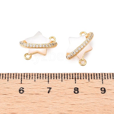 Brass Micro Pave Clear Cubic Zirconia Star Connector Charms KK-B102-27G-1