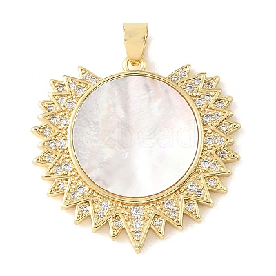 Brass Micro Pave Clear Cubic Zirconia & Natural White Shell Pendants CU-CBA6938-08G-01-1