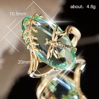 Leaf & Dragonfly Brass Glass Finger Rings FS-WGB6037-02-1