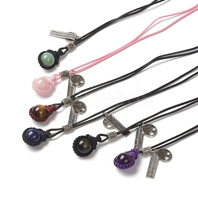 Adjustable Natural Gemstone Pendant Necklaces G-P445-A-1
