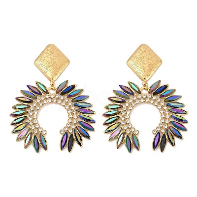 304 Stainless Steel Glass Dangle Stud Earrings EJEW-M095-12G-01-1