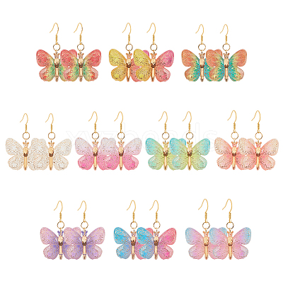 10Pairs 10 Colors Bling Butterfly Resin Dangle Earrings EJEW-AB00006-1