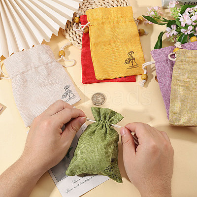 24Pcs 6 Colors Flower Printed Cloth Drawstring Bags ABAG-CA0001-22B-1