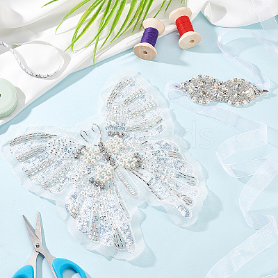 Butterfly Sequin/Paillette Embroidery Lace Applqiues DIY-FG0004-31-1