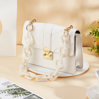 Acrylic Imitation Pearl Rectangle Link Purse Chains FIND-WH0126-254-1