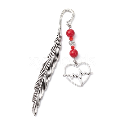 Valentine's Day Alloy Heart Pendant Bookmarks AJEW-JK00270-1