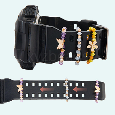 6Pcs 2 Styles Alloy & Glass Beaded Decorative Rings for Smartwatch Band AJEW-CP0009-95-1