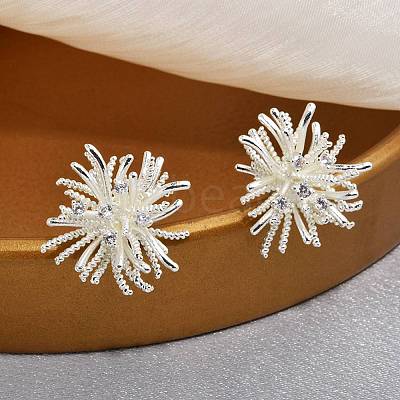 Brass Micro Pave Clear Cubic Zirconia Stud Earrings EJEW-S270-04S-1