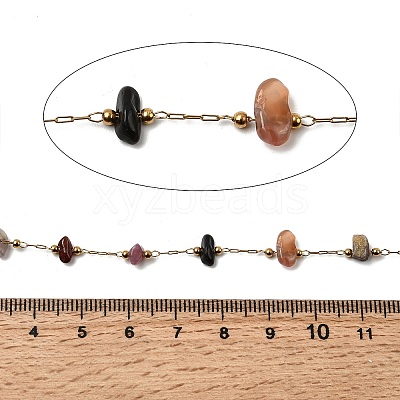 Handmade 304 Stainless Steel Chains with Gemstone Chip Beads CHS-K020-16G-1