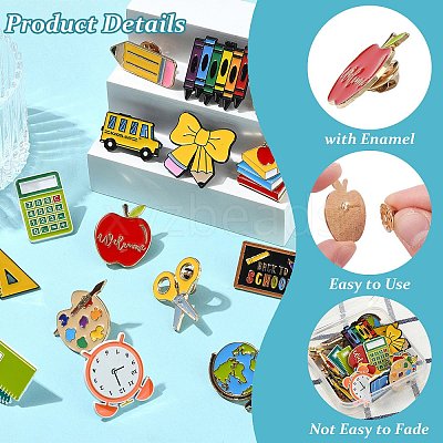 16Pcs 16 Styles Back To School Theme Enamel Pin JEWB-CJ0003-60-1