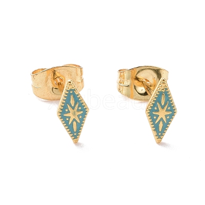 Enamel Rhombus with Star Stud Earrings with 316L Surgical Stainless Steel Pins EJEW-P204-02G-02-1