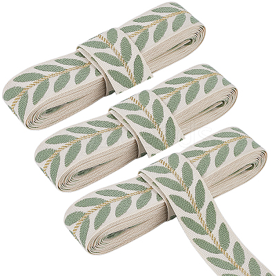 3 Yards Polyester Leaf Jacquard Ribbons SRIB-WH20020-020A-1