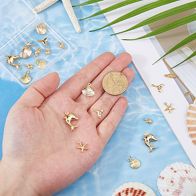 Marine Organism Theme 21Pcs 7 Styles Brass Charms KK-HS0015-53-1