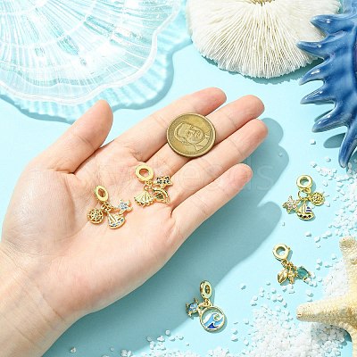 5Pcs 5 Styles Brass Pave Cubic Zirconia European Dangle Charms KK-CJ0004-01-1