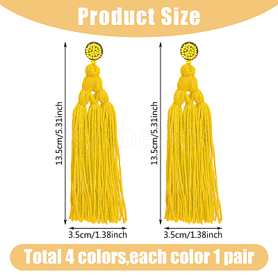 4 Pairs 4 Colors Polyester Tassels Earrings with Seed Beaded EJEW-FI0002-96-1