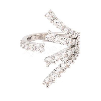 Brass Micro Pave Clear Cubic Zirconia Open Cuff Rings RJEW-U009-08P-02-1